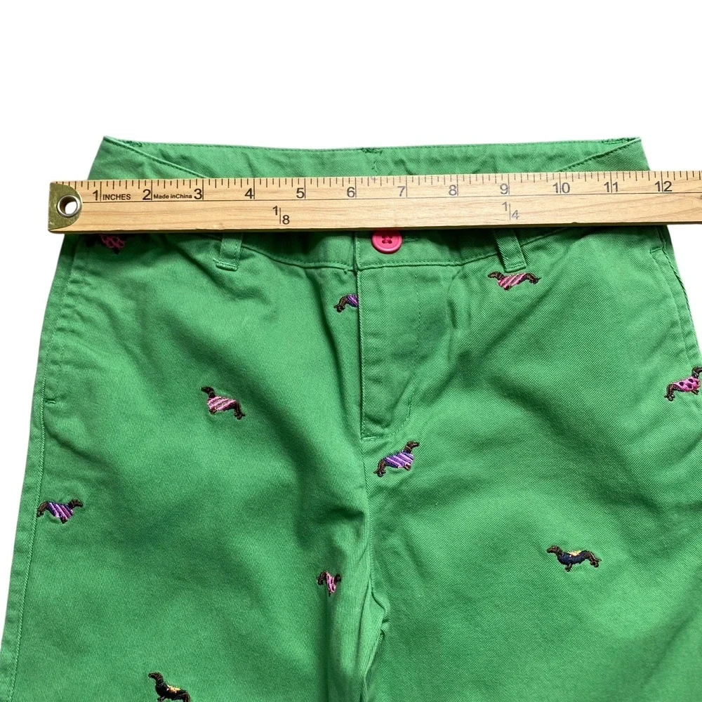 Hartstrings Pants Girls size 6 Green Flare Embroidered Dogs Cotton